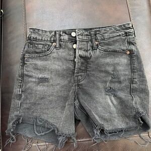 Distressed Black button, button fly Denim Women's Shorts, high rise